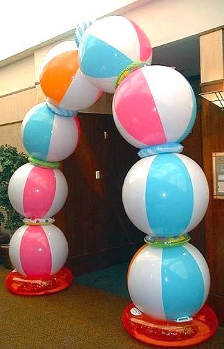 Beach Ball Arch, Prom At Home, Ball Arch, Boardwalk Theme, Beach Ball Party, Beach Floats, Homecoming Themes, Post Prom, Prom Themes