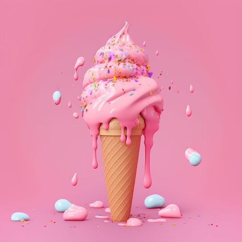 Photo a pink ice cream cone with sprinkl... | Premium Photo #Freepik #photo #vanilla-ice-cream #ice-cream-scoop #sorbet #scoop Foto Ice Cream, Ice Cream Cone With Sprinkles, Ice Cream Pink, Pink Ice Cream, Princess Makeover, Ice Cream Sprinkles, I Scream For Ice Cream, Ice Cream Design, Disney Princess Makeover