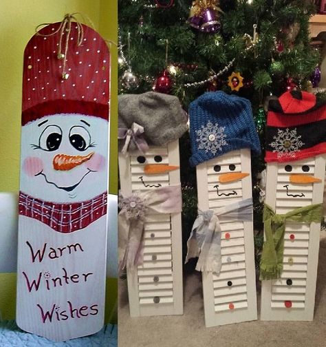 Shutter Snowman Christmas Decor, Christmas Shutter Crafts, Plastic Shutter Ideas, Christmas Shutters Ideas, Shutter Crafts Ideas Christmas, Painted Shutters Crafts, Fall Shutter Ideas, Shutter Crafts Ideas, Snowman Shutters