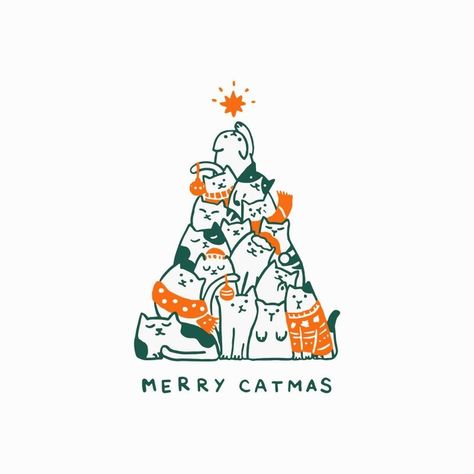 Merry Christmas Cat, Merry Catmas, Cats Christmas, Xmas Theme, Christmas Cards Kids, Cat Christmas Tree, Christmas Vector, Christmas Card Art, Notebook Ideas