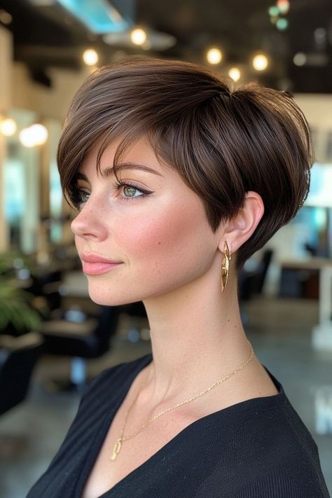 Short Haircut 2024, Trendy Pixie Haircut, Feminine Short Hair, Color Block Hair, Haircuts 2024, Best Short Hairstyles, Short Dark Hair, Oval Face Haircuts, Chin Length Hair