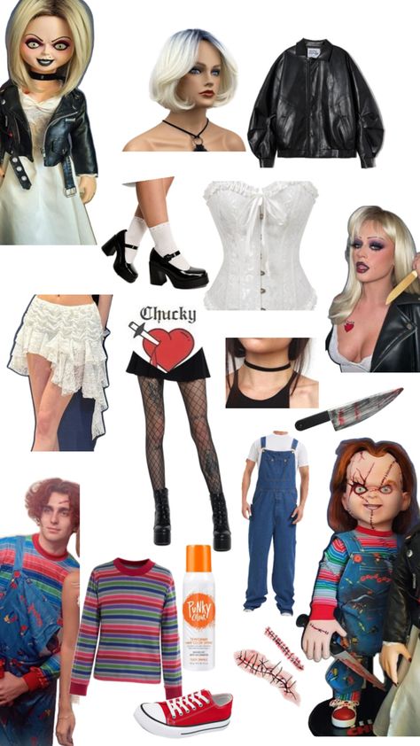 tiffany valentine and chucky couples costume Chuckie And Tiffany, Chucky Couple Costume, Tiffany Costume Chucky, Tiffany Chucky Costume, Chucky And Tiffany Costume Couple, Tiffany Bride Of Chucky Costume, Tiffany From Chucky, Halloween Costumes Chucky, Tiffany Halloween Costume