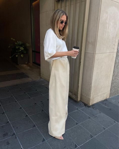 Wide leg pants outfit | Ashley Robertson - Cruise Wide-Leg Pant, everyday style, casual style, fashion blogger, beige pants Beige Pants Outfit Summer, Beige Wide Leg Pants Outfit, Wide Leg Pants Outfit Summer, Pants Outfit Dressy, Wide Leg Pants Outfit Work, Beige Pants Outfit, Pants Outfit Work, Dress Pants Outfits, Wide Leg Pants Outfit