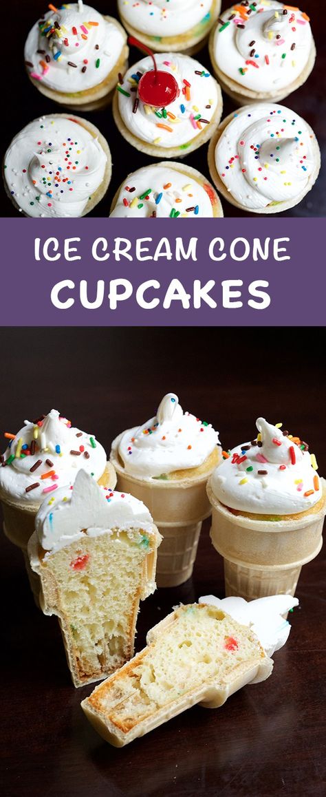 Ice Cream Cone Cupcakes Recipe, Cupcake Ice Cream Cones, Cone Cupcakes, Ice Cream Cone Cupcakes, Cake In A Cone, Cupcake Cones, Funfetti Cake Mix, Ice Cream Cupcakes, Box Cake Mix