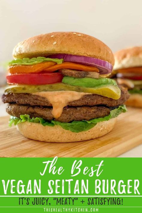 This is the best vegan burger ever! It's juicy, meaty and perfect for making ahead. Finish them off on the outdoor grill for your next BBQ or potluck. Seitan Burger Recipe, Best Vegan Burger, Homemade Vegan Burgers, Seitan Burger, Vegetarian Burgers, Vegan Burger Recipe, Vegan Patties, Vegan Potluck, Seitan Recipes