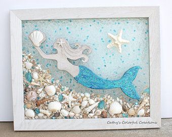 Window Pane Art, Shells Decor, Sea Glass Window, Swimming Mermaid, Shells Beach, Glass Art Design, Mermaid Crafts, Glass Art Pictures, Mermaid Swimming