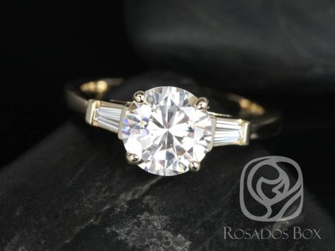 Baguette Engagement Ring, Round Engagement Ring, 3 Stone Engagement Rings, Bold Rings, Round Engagement Rings, Forever One Moissanite, Winter Weddings, The Windy City, Engagement Rings Round