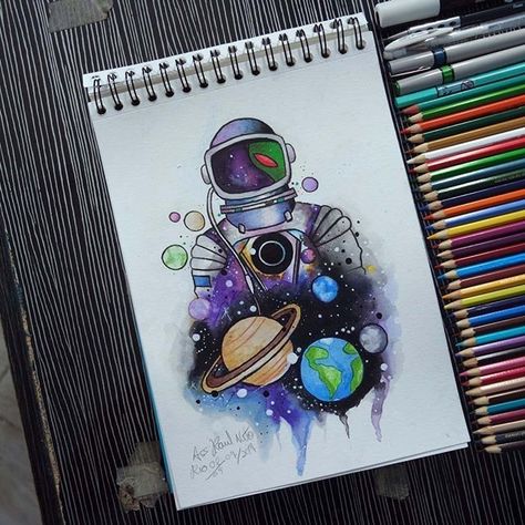 Space Related Drawings, Space Drawing Ideas, Space Painting Ideas, Astronaut Drawing, Space Drawing, Planet Drawing, 심플한 그림, Space Drawings, Space Painting