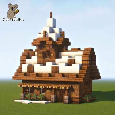 Tap to watch the full tutorial! It is also really easy to build & it fits perfectly for a starter house! Winter House Layout, Winter Minecraft Houses, Minecraft Winter House, Minecraft Small Castle, Minecraft Small House, Minecraft Modern City, Minecraft Houses Interior, Minecraft Starter House, Cozy Winter Cabin