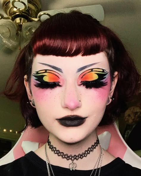 Trad Goth Pride Makeup, Pride Gothic Makeup, Dark Rainbow Makeup, Black And Rainbow Makeup, Colorful Creative Makeup, Alt Pride Makeup, Colourful Goth Makeup, Rainbow Goth Makeup, Colorful Alt Makeup