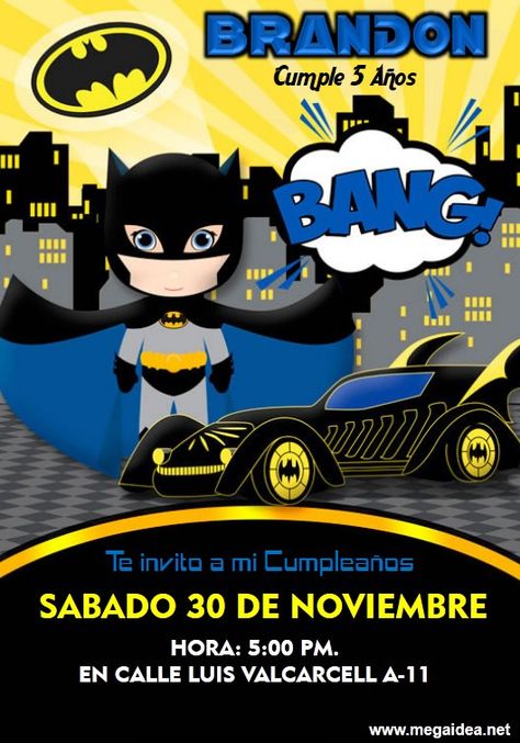 Invitaciones de Batman para Editar GRATIS – Mega Idea Mickey Mouse Invitations, Funny Wedding Invitations, Batman Party, Origami Patterns, Toy Story, 2nd Birthday, Invitation Design, Cereal Box, Cherry Blossom