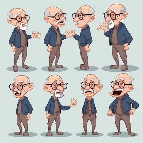 Photo cartoon character of old man in di... | Premium Photo #Freepik #photo #old-character #cartoon-man #cartoon-character #older-man Old Man Cartoon Character Design, Characters For Comics, Old Characters Design, Cartoon Old People, Old Man Drawing Character Design, Caracter Designer Cartoon, Old Man Drawing Reference, Man Illustration Character, Old People Drawing