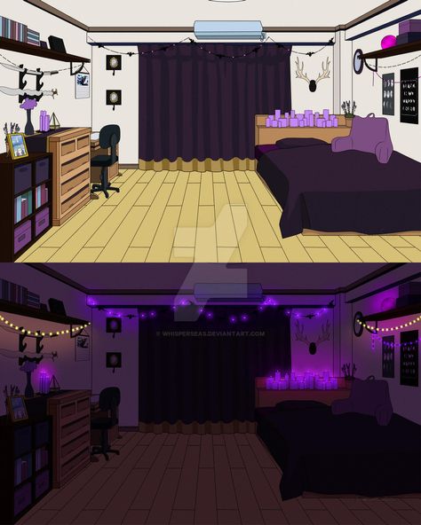 Bnha Dorm Room Ideas, Dorm Layout, Dorm Room Lights, Dorm Room Layouts, Light Vs Dark, Dorm Design, Girls Dorm Room, Props Art, Scenery Background