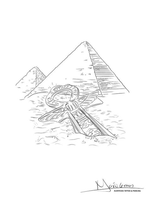 Egyptian Pyramid Tattoo, Egypt Tattoo Design Ideas, Egypt Tattoo Design, Pyramid Tattoo, Half Sleeve Tattoo Stencils, Egyptian Drawings, Egyptian Tattoo Sleeve, Egypt Tattoo, Tattoo Outline Drawing