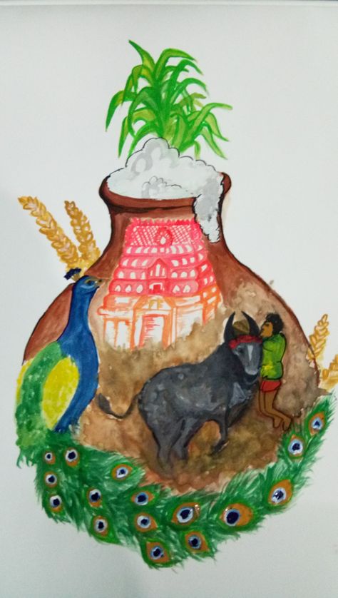 Pongal Pongal Pot Painting Ideas, Pongal Painting, Pongal Pot Painting, Pongal Pot Decoration, Pongal Pot Rangoli Designs, Pongal Pot Drawing, Pongal Festival Drawing, Pongal Drawing, Tamil Greetings