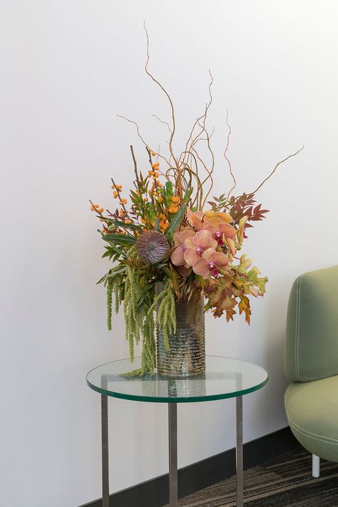 Restaurant Floral Design, Jungle Flower Arrangements, Phalaenopsis Orchid Arrangement, Mid Century Modern Floral Arrangements, Amaranth Flower Arrangement, Jungle Floral Arrangements, Tropical Flowers Arrangements, Ginger Flower Arrangement, Corporate Floral Arrangements