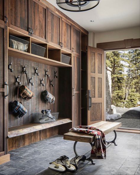 Adventure Room, Live Edge Bench, Hunting Cabin, Mudroom Design, Tack Room, Colorado Homes, Lake Cabins, Laundry Mud Room, Cabin In The Woods