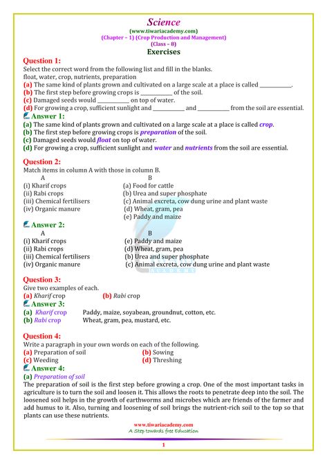 NCERT Solutions for Class 8 Science Chapter 1 PDF for 2022-2023. Crop Production And Management, Olympiad Exam, Science Revision, High School Curriculum, Soil Texture, Physics Notes, Science Experiments For Preschoolers, Crop Production, Science Notes