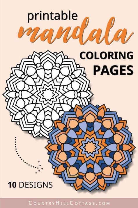 Download free printable mandala coloring pages with intricate geometric pattern and abstract aes-thetic! The set features 10 different mandala coloring pages for adults and teens. Included are also tips for printing, a supplies list, and a quick step by step tutorial on how to draw mandalas. The printable coloring sheets designs fit on letter size and A4 paper. Perfect creative craft activity for weekends and rainy afternoons and great art project to relax and meditate. | CountryHill-Cottage.com Free Printable Mandala Coloring Pages, Mandala Coloring Sheets, Diy Stencil Patterns, Printable Mandala Coloring Pages, Mandala Coloring Pages For Adults, Colouring Sheets For Adults, Printable Paper Patterns, Free Adult Coloring Printables, Printable Mandala