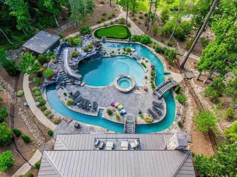 Backyard Lazy River, Insane Pools, Lazy River Pool, Indoor Pool Design, Dream Backyard Pool, Lake Retreat, Cascading Waterfall, Backyard Plan, Lake Oconee