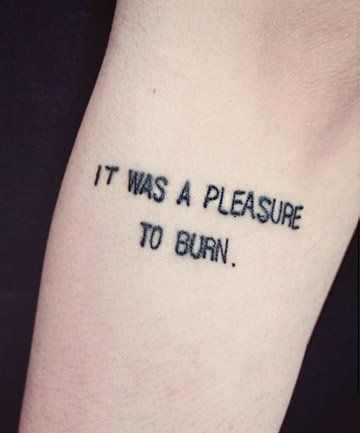 Book Quotes Tattoo, Cream Tattoo, Bookish Tattoos, Literary Tattoos, Shape Tattoo, Fahrenheit 451, Detailed Tattoo, Tattoo Cover, Book Tattoo