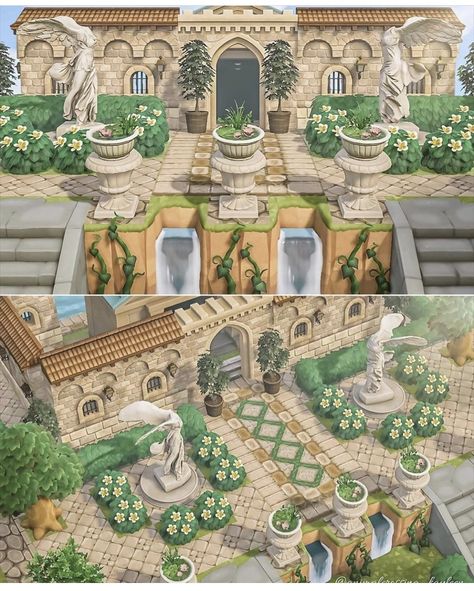 Museum Animal Crossing, Acnh Anime, Animal Crossing Museum, Acnh Landscaping, Acnh Garden, Greek Garden, Museum Design, Animal Crossing 3ds, Animals Crossing