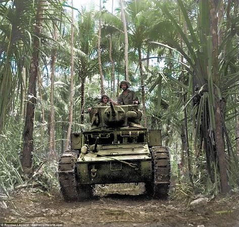 US troops in Pacific War revealed in re-colorized photos Ww2 Colorized Photos, Battle Of Saipan, Jungle Terrain, Jungle Landscape, Tank Warfare, Wwii Vehicles, American Military History, Military Photography, Ww2 Photos