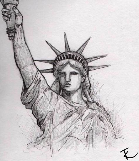 Statue Of Liberty Drawing, Historical Drawings, Drawing Cartoon Faces, Trending Ideas, Nyc Art, The Statue Of Liberty, Architecture Drawing Art, Figure Sketching, Small Drawings