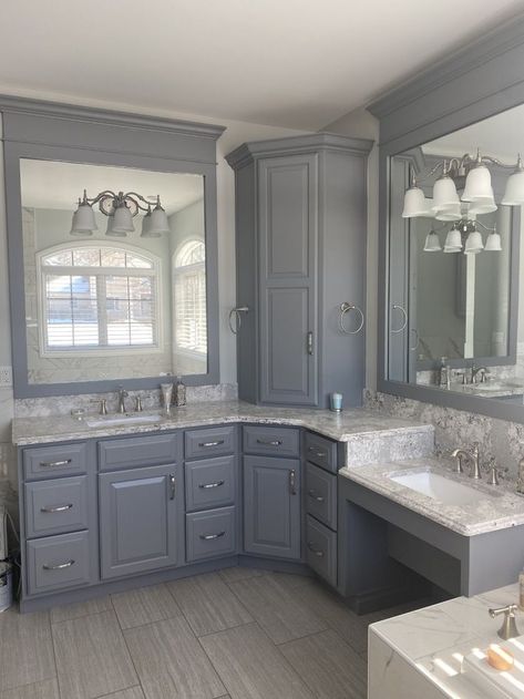 Bathroom, wheelchair accessible, luxury, marble tile, bathtub, shower stall. Dark Gray Cabinets, Pool Guest House, New Bathroom Ideas, Bathroom Showrooms, Kitchen Showroom, Gray Cabinets, Laundry Room Remodel, Bathroom Tile Designs, Bathroom Color