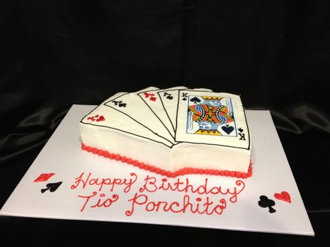 Playing cards cake Playing Cards Cake Design, Deck Of Cards Cake, Cards Cake, 90th Birthday Cakes, Joker Playing Card, Cake Templates, Casino Party Decorations, Holiday Baskets, Casino Royale Party