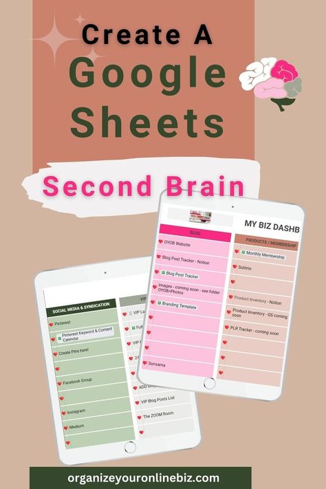 Tired of losing track of important info? The Google Sheets Second Brain Template is designed for you! Consolidate all your business essentials—links, products, and folders—into one easy-to-access location Google Sheets Tutorial, Google Sheets Hacks, Google Sheets For Teachers, How To Use Google Sheets, Brain Template, Google Sheets Task Tracker, Second Brain, Business Information, Pinterest Keywords