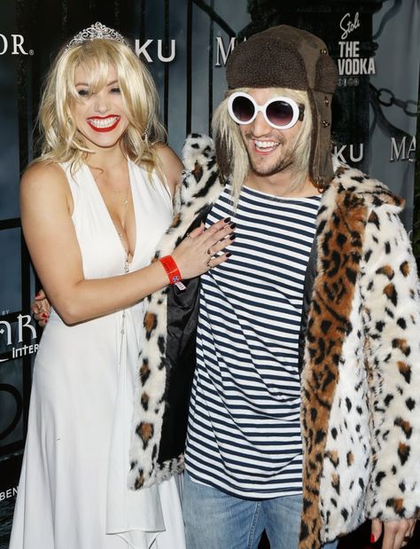 Mark Ballas as Kurt Cobain and His Girlfriend as Courtney Love Kurt Cobain Costume, Kurt Cobain Dress, Kurt Cobain Outfit, Celebrity Couple Costumes, Storm Costume, Kurt And Courtney, Mark Ballas, Hallowen Costume, Celebrity Halloween Costumes