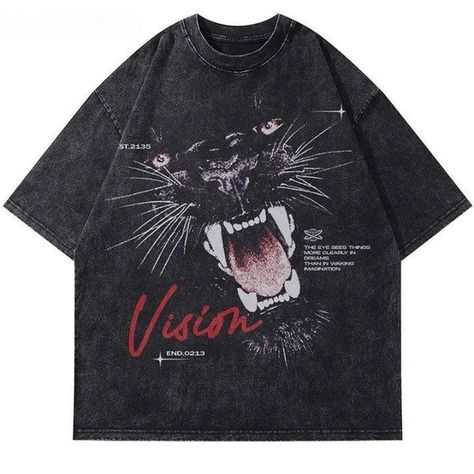 Tees �– VONVEX Washed Tshirt, Black Panther T Shirt, Vintage Street Style, Harajuku Men, Streetwear Hip Hop, Racing Jacket, Tiger T Shirt, Loose Shirts, Cardigan Sweaters For Women