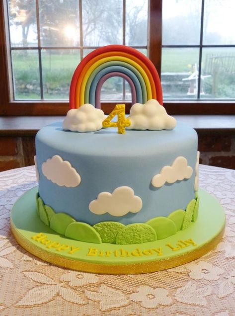 Rainbow And Clouds Birthday Cake, Cake Designs Rainbow, Rainbow Cake For Boys, Rainbow Design Cake, Peppa Pig Rainbow Cake, Rainbow And Clouds Cake, Cake With Clouds, Kids Cake Design, Rainbow Cake Designs