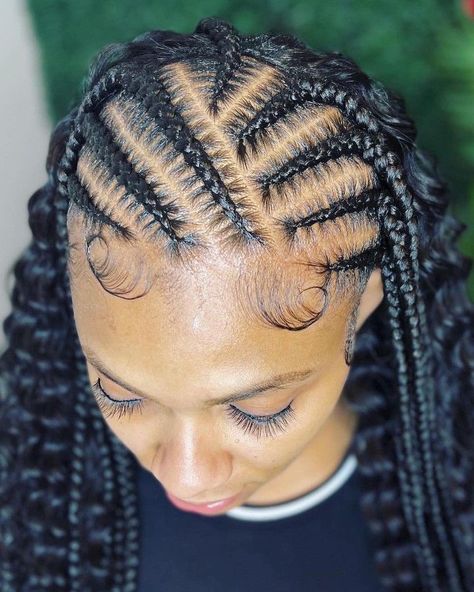 Cornrow At The Front Hairstyles, Hairstyles For Short Hair Cornrows, Cornrows At The Front Braids At The Back, Cornrows Into Box Braids, Cornrow Front Hairstyles, Simple Fulani Braids Short, Cornrows Front Box Braids Back, Front Cornrows Back Box Braids, Cornrow Front Knotless Back