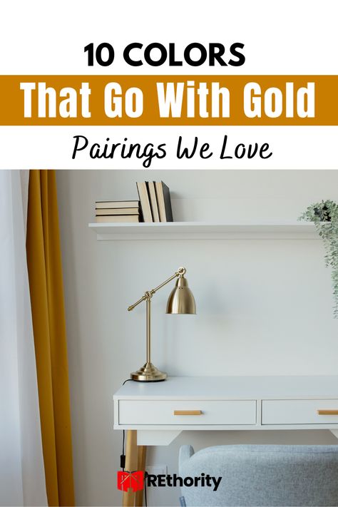 Gold is one of the most popular colors used in interior design today. Whether you're looking for a top-notch timeless decor, or just trying to spruce up your home, gold is the perfect color for any room. But have you ever wondered which colors work the best with the glimmering hue of gold? Look no further - we've rounded up 10 colors that go with gold, and gathered some of our favorite pairings to give your home the extra oomph it deserves. Gold Curtains Bedroom Color Combinations, Colors That Go With Gold Bedroom, Gold Curtains Living Room Colour Schemes, Paint Colors That Go With Gold Accents, Gold Paint Colors For Walls Bedroom, Decorating With Gold Accents, What Colors Go With Gold, Gold Combination Colour Palettes, Golden Room Aesthetic