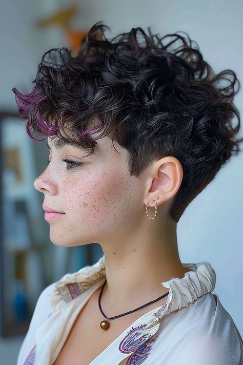 Curly Pixie Cuts: 25 Stunning Styles to Try Now Pixy Haircuts Curly, Curly Shag Pixie, Short Hair Perm Pixie Cuts, Curly Pixie Cuts Round Face Curls, Feminine Pixie Haircut Curly, Pixie Mullet Curly, Very Short Curly Hair Pixie, Pixie With Highlights, Curly Pixie Haircut