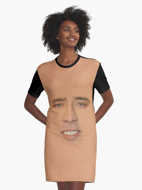 Nicolas Cage Full Face Graphic T-Shirt Dress 2023 Fashion Trends Plus Size, Horrible Outfits, Nicolas Cage Funny, T Shirt Design Funny, Big T Shirt Outfits, Shirt Cut Meme, Picolas Cage, Nick Cage, Nicholas Cage