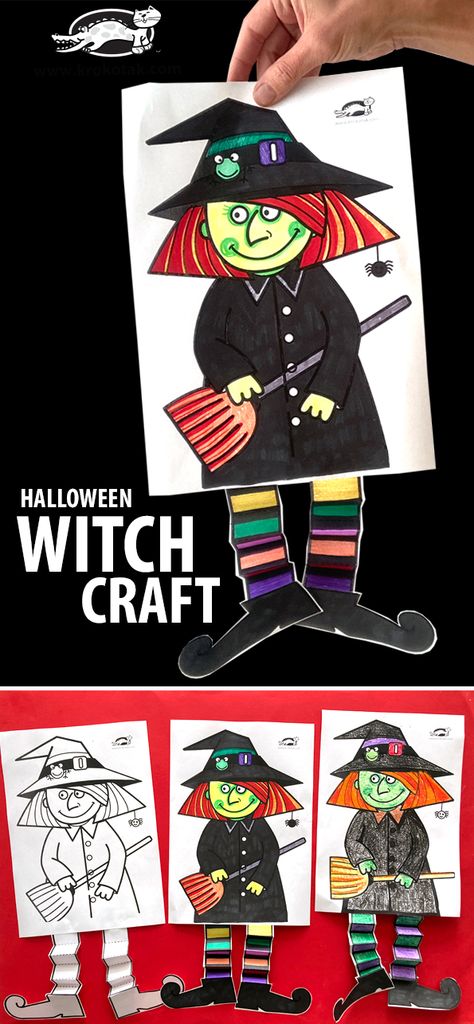 witch craft Witch Paper Craft, Witch Craft Preschool, Diy Paper Christmas Tree, Thema Halloween, Bricolage Halloween, Witch Coloring Pages, Fall Art Projects, Children Activities, Autumn Activities For Kids