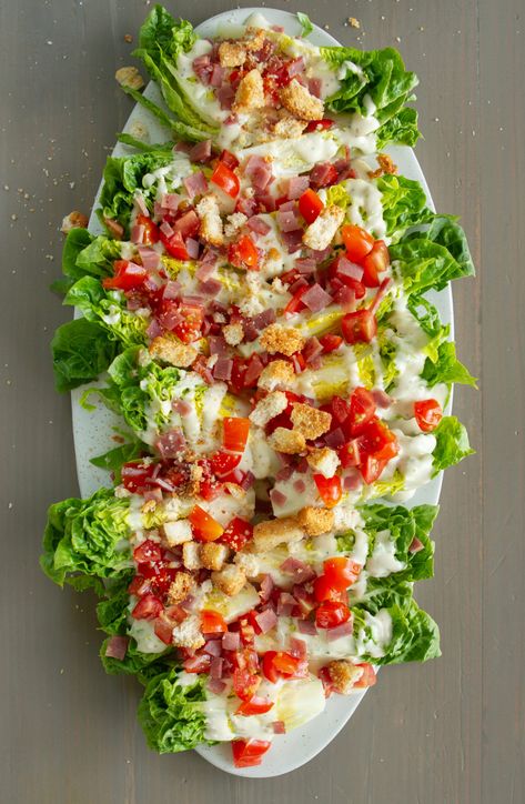 Ceasar Salad Wedge, Fancy Caesar Salad Presentation, Wedge Salad Board, Wedge Salad For A Crowd, Chicken Wedge Salad, Wedge Salads, Salad Presentation, Side Salads, Wedge Salad