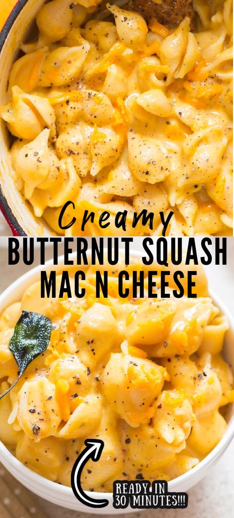 Creamy, healthy butternut squash mac and cheese is cozy, comforting and so much better than regular mac and cheese. You’ll need less than 30 minutes to make this healthy comfort food! #butternutsquash #macandcheese #butternutsquashmacandcheese #pastarecipe #pasta #comforting #easy #recipe #homemade #squash #winterpasta #winterrecipe #fallrecipe Squash Mac And Cheese, Healthy Mac N Cheese, Butternut Squash Mac, Healthy Butternut Squash, Butternut Squash Mac And Cheese, Creamy Butternut Squash, Popular Food, Butternut Squash Recipes, Healthy Comfort Food