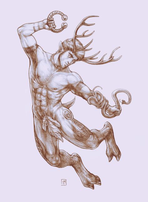 Possible start for a Cernunnos tattoo... The Horned God, Forest God, Male Fairy, Masculine Art, Horned God, The Green Man, Celtic Gods, Pagan Gods, Arte Punk