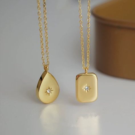 Cz necklace, North Star pendant necklace, rectangle pendant necklace Rectangle Pendant Necklace, North Star Pendant, Spike Necklace, Rectangle Pendant, Gold Pendant Jewelry, Gold Long Necklace, Star Pendant Necklace, Cz Necklace, Gold Choker Necklace