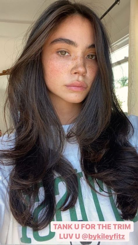 Long Layer Brunette Hair, Light Hair Dark Eyebrows, Jasmine Santos, From Lukov With Love, Lukov With Love, Christina Nadin, Dark Chocolate Brown Hair, Brown Hair Inspiration, Dark Brunette Hair