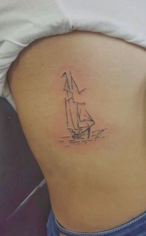 Sailboat Sketch Tattoo, Boating Tattoo, Boat Tattoo Design, Sail Boat Tattoo, Sail Tattoo, Travel Tattoo Ideas For Women, Boats Tattoo, Gentle Tattoo, Boat Tattoos