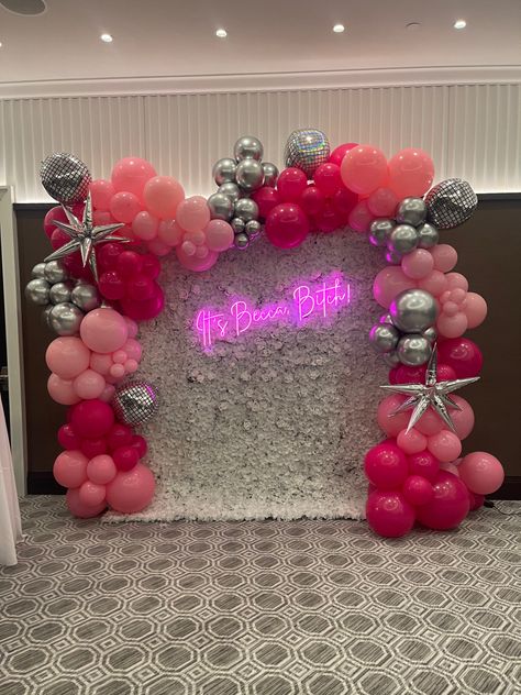 Red Pink Silver White Birthday Decorations, Hot Pink Silver And White Party, Hot Pink And Silver Balloon Garland, Pink White And Silver Balloons, Pink And Silver Balloon Decorations, White Pink And Silver Balloon Garland, Pink And Silver Theme Party, Silver And Pink Party Decorations, Pink And Silver Balloon Arch