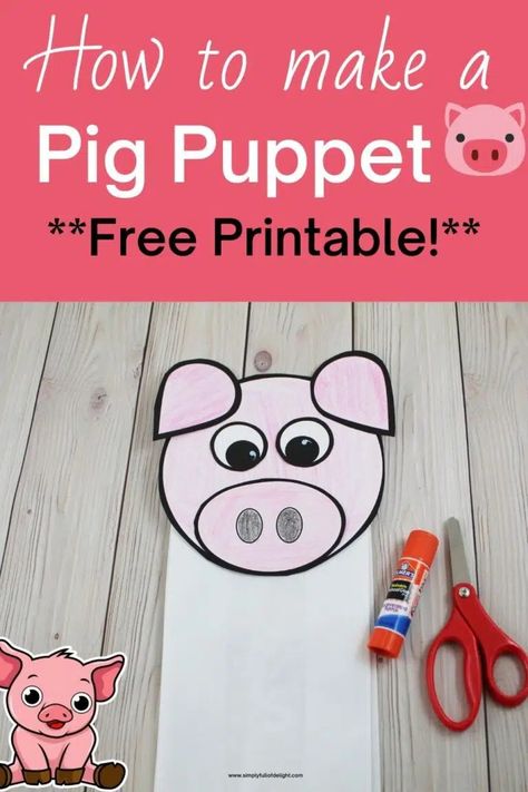 Easy Pig Paper Bag Puppet (with Free Printable Template!) Pig Puppet, Early Preschool, Bag Puppet, Farm Animals Theme, Pig Crafts, Paper Bag Puppets, Plan Ideas, Lesson Plan, Nursery Rhymes