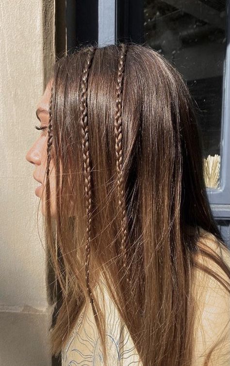 Straight Hair With Braid, Concert Hairstyles, Plaits Hairstyles, Open Hairstyles, Long Straight Hair, Hair Strand, Braids For Long Hair, Loose Hairstyles, Hair Waves