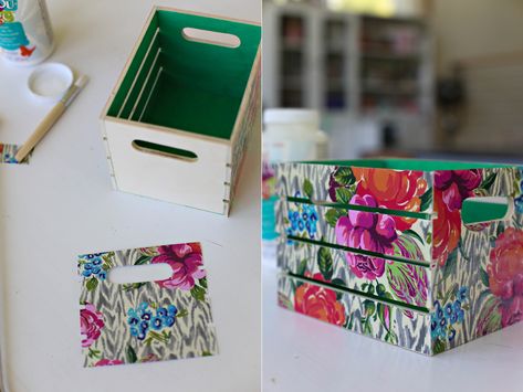 Crate Crafts, Mini Crates, Diy Decoupage, Ashley Ann, Decoupage Tutorial, Dollar Store Diy Organization, Mod Podge Crafts, Decoupage Diy, Tree Craft