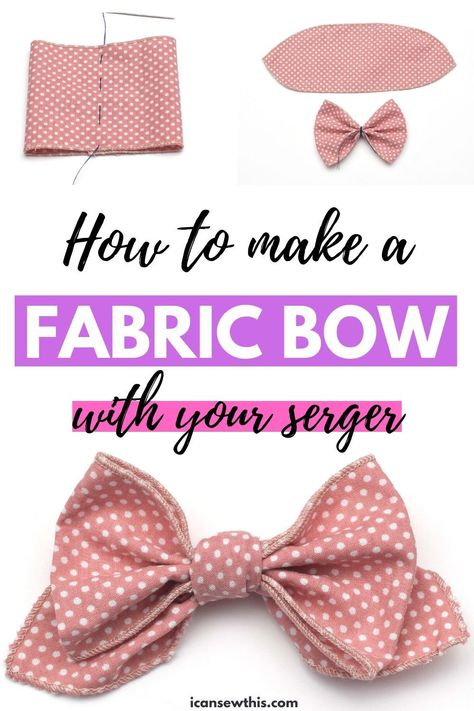 Learn how to make your own beautiful hair bows in less than 10 minutes. DIY fabric bows made using an overlocker. Create the most beautiful hair bows, perfect for babies and girls of all ages, with this easy tutorial.This is a great scrap-busting project that only takes a really small amount of fabric and time. #howtomake #fabricbows #hairbows #serger #overlocker #easy #DIY #tutorial How To Make Cloth Hair Bows, Bow Measurements Fabric, Serger Bows, How To Make Fabric Bows, Toddler Hair Bows Diy, Sewing Hair Bows, How To Make A Fabric Bow, Diy Hair Bows No Sew, Diy Bows For Hair